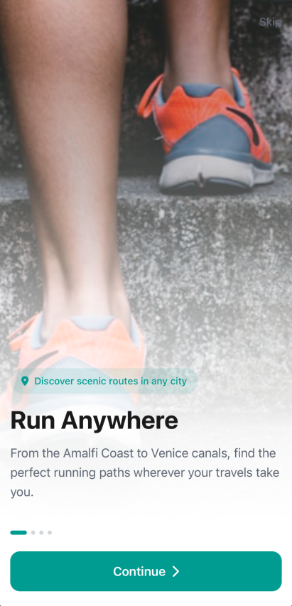 RunAwAI onboarding screen for route discovery