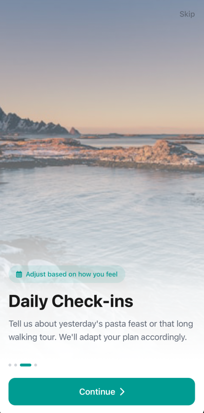 RunAwAI onboarding screen for daily check-ins