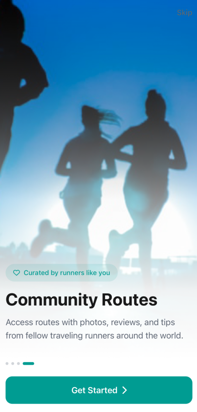 RunAwAI onboarding screen for community routes